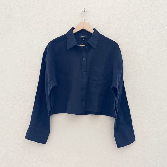 Me + Em Cheesecloth Cropped Shirt Button Up Long Sleeve Classic Minimalist 6 NWT - Picture 4 of 14